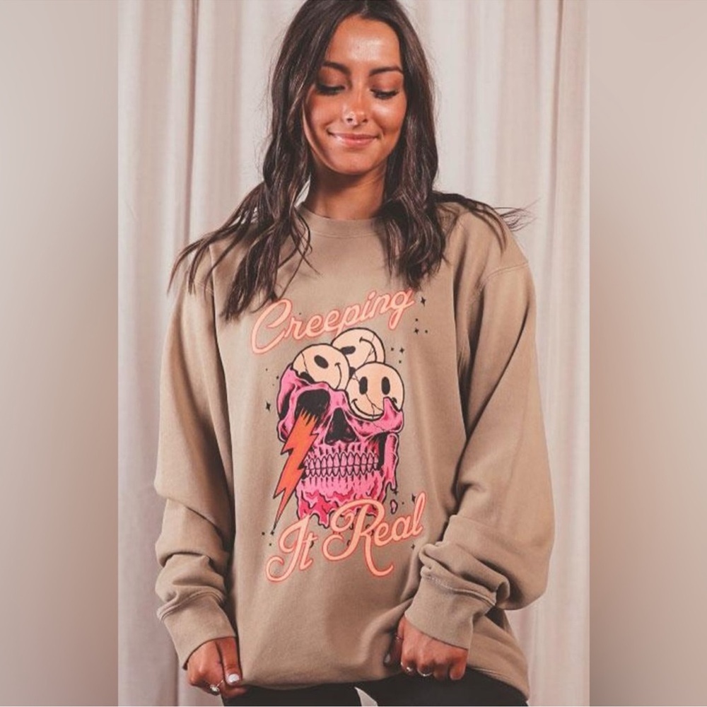 NWT Friday + Saturday Creeping It Real Sweatshirt Tan Women’s Size Small